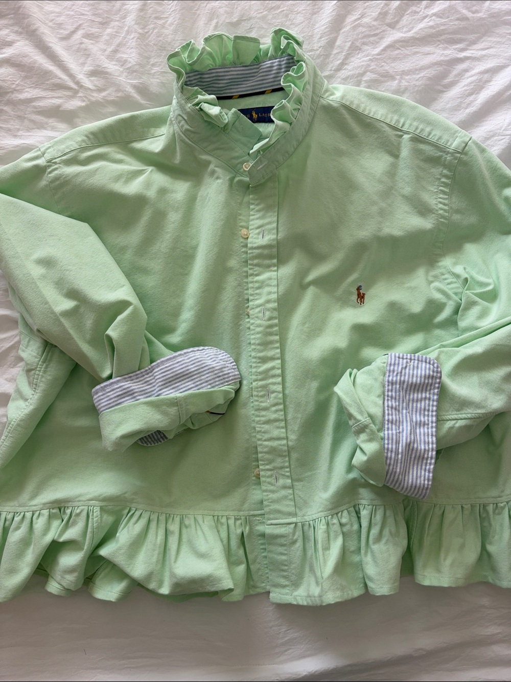 Ralph Lauren Light Mint Ruffle Button-Front Blouse size XXL fits like XL
